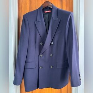 NWOT Max Mara Studio Navy Double-Breasted Blazer, Wool Size 16